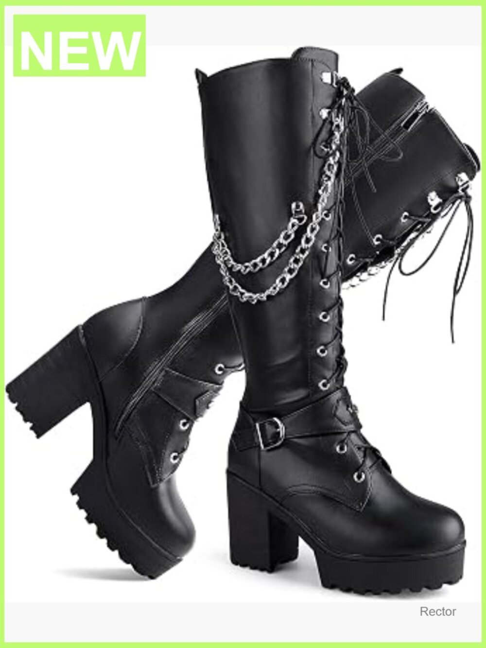 Women's Knee High Combat Boots with Lace Up and Side Zipper